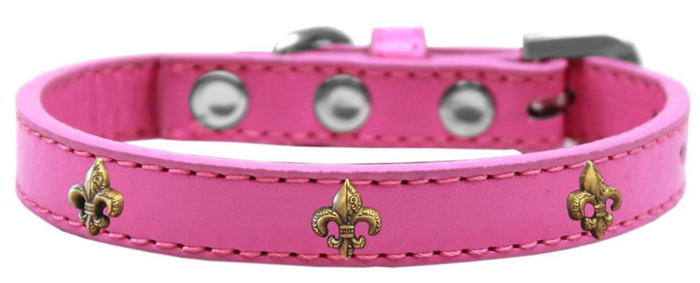 Bronze Fleur De Lis Widget Dog Collar Bright Pink Size 12