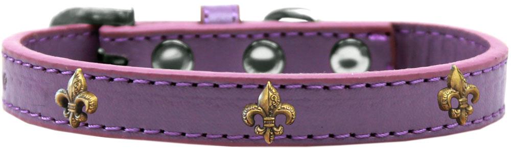 Bronze Fleur De Lis Widget Dog Collar Lavender Size 12