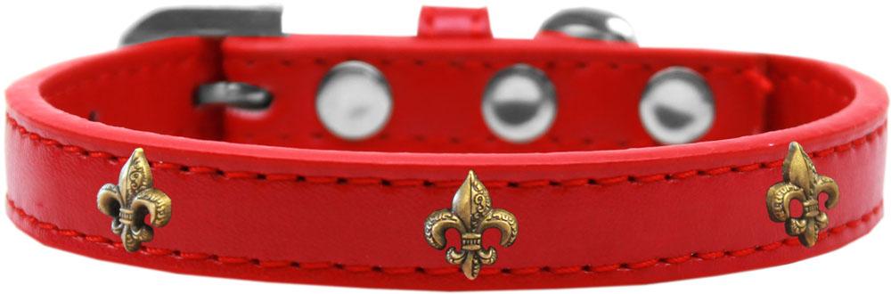 Bronze Fleur De Lis Widget Dog Collar Red Size 10