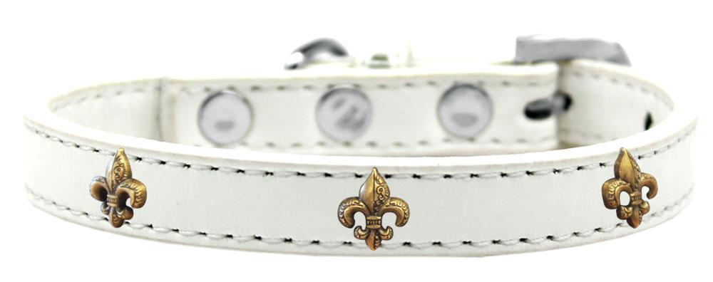 Bronze Fleur De Lis Widget Dog Collar White Size 12