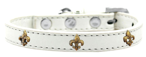 Bronze Fleur De Lis Widget Dog Collar White Size 14