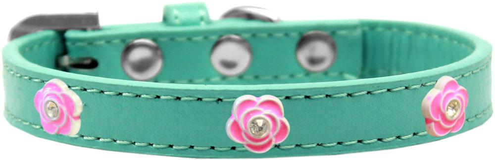 Bright Pink Rose Widget Dog Collar Aqua Size 10