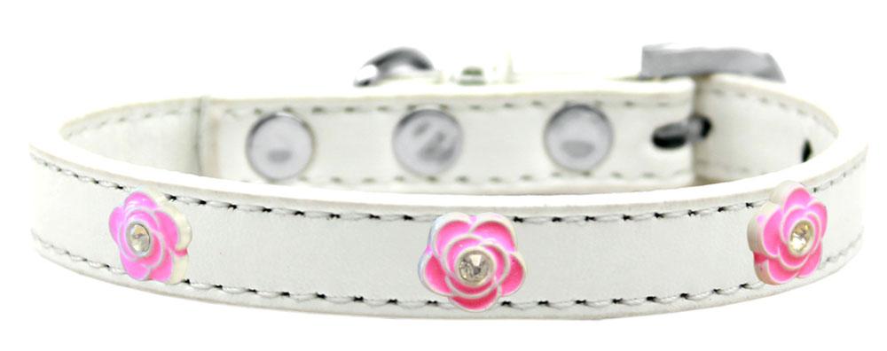 Bright Pink Rose Widget Dog Collar White Size 10