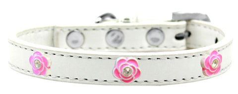 Bright Pink Rose Widget Dog Collar White Size 14