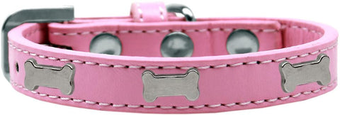 Silver Bone Widget Dog Collar Light Pink Size 14