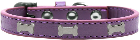 Silver Bone Widget Dog Collar Lavender Size 16