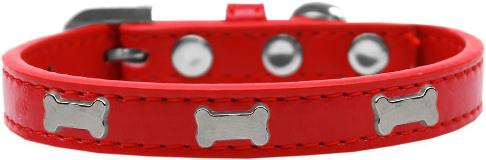 Silver Bone Widget Dog Collar Red Size 10