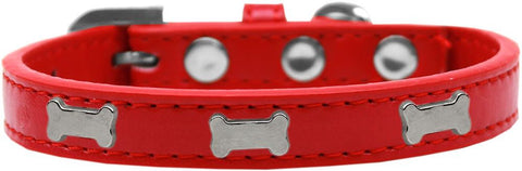 Silver Bone Widget Dog Collar Red Size 12