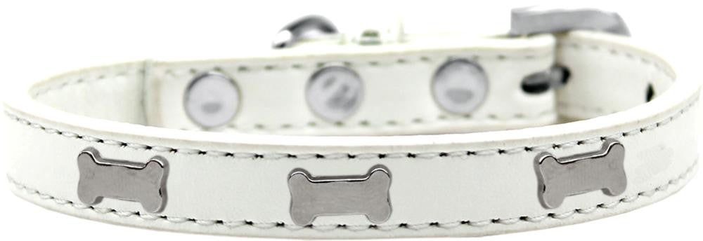 Silver Bone Widget Dog Collar White Size 18