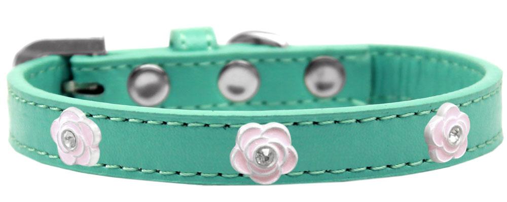 Light Pink Rose Widget Dog Collar Aqua Size 10