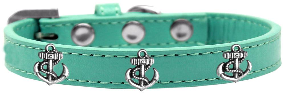 Silver Anchor Widget Dog Collar Aqua Size 10