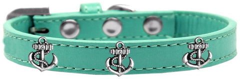 Silver Anchor Widget Dog Collar Aqua Size 12