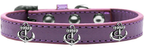 Silver Anchor Widget Dog Collar Lavender Size 10