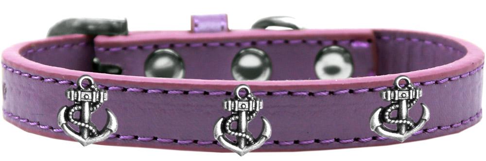 Silver Anchor Widget Dog Collar Lavender Size 12