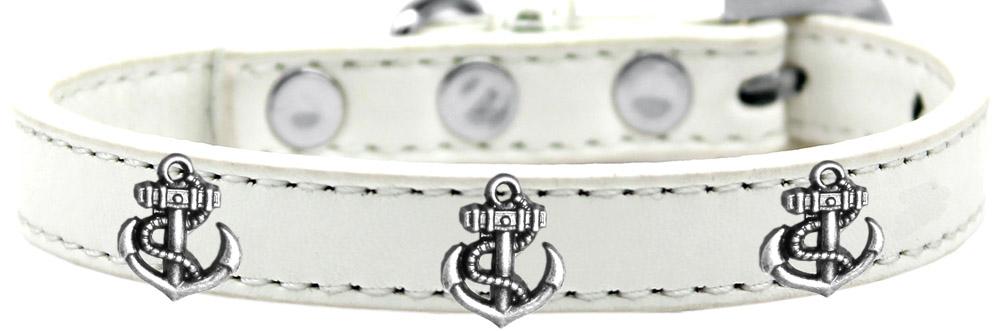 Silver Anchor Widget Dog Collar White Size 10