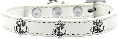 Silver Anchor Widget Dog Collar White Size 14