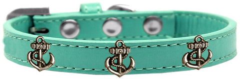 Bronze Anchor Widget Dog Collar Aqua Size 10