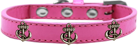 Bronze Anchor Widget Dog Collar Bright Pink Size 10