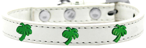 Green Palm Tree Widget Dog Collar White Size 12