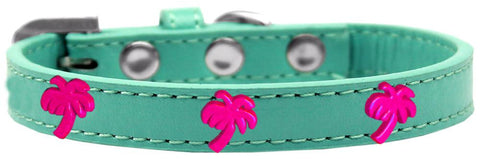 Pink Palm Tree Widget Dog Collar Aqua Size 10