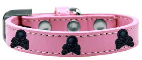 Skull Widget Dog Collar Light Pink Size 14