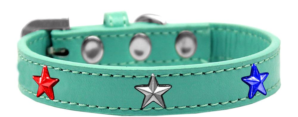 Red, White And Blue Stars Widget Dog Collar Aqua Size 10