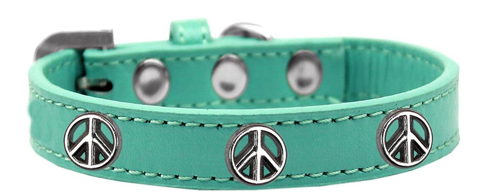 Peace Sign Widget Dog Collar Aqua Size 10