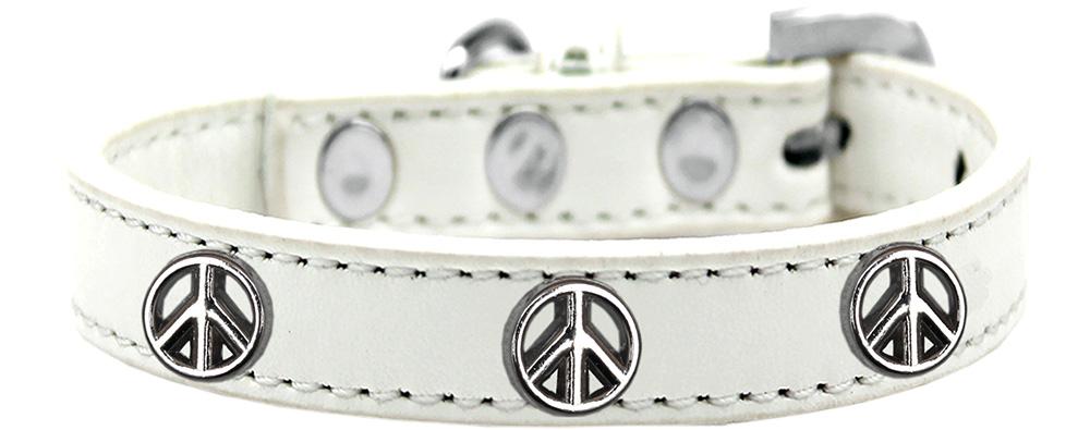 Peace Sign Widget Dog Collar White Size 10