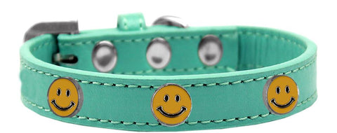 Happy Face Widget Dog Collar Aqua Size 10