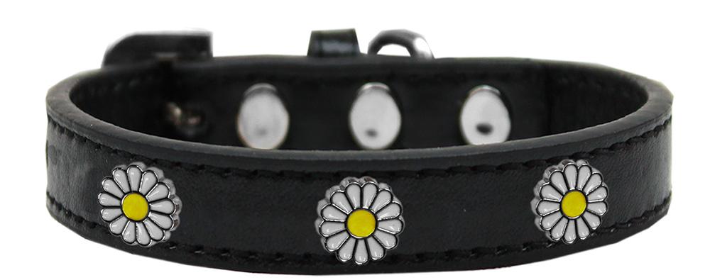 White Daisy Widget Dog Collar Black Size 12