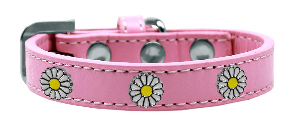 White Daisy Widget Dog Collar Light Pink Size 10