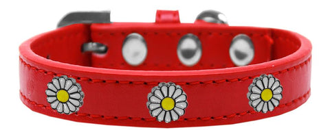 White Daisy Widget Dog Collar Red Size 12