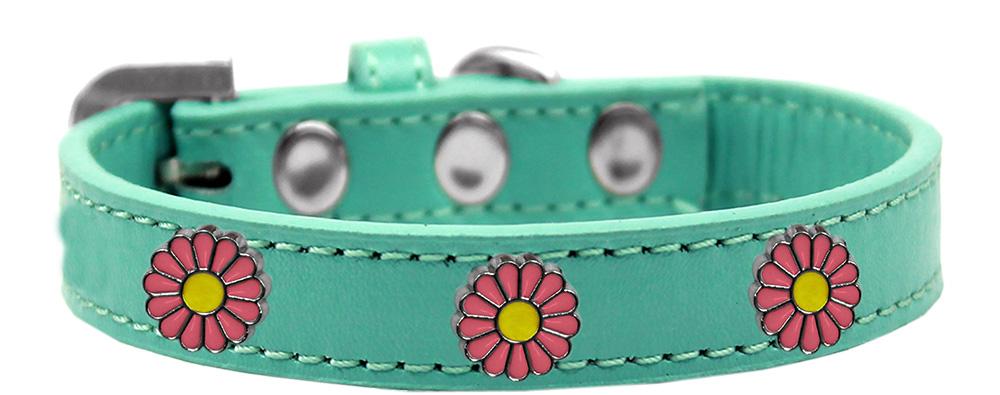 Pink Daisy Widget Dog Collar Aqua Size 10