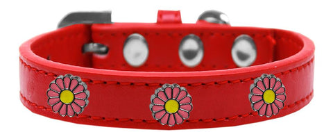 Pink Daisy Widget Dog Collar Red Size 12