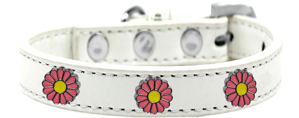 Pink Daisy Widget Dog Collar White Size 12