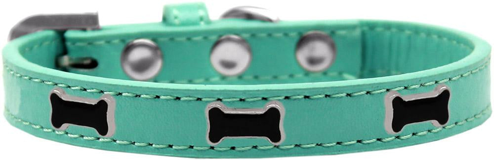 Black Bone Widget Dog Collar Aqua Size 12