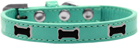 Black Bone Widget Dog Collar Aqua Size 14