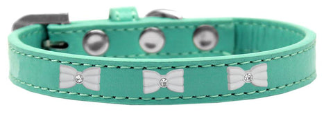 White Bow Widget Dog Collar Aqua Size 10