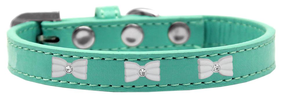 White Bow Widget Dog Collar Aqua Size 12