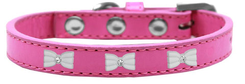 White Bow Widget Dog Collar Bright Pink Size 10