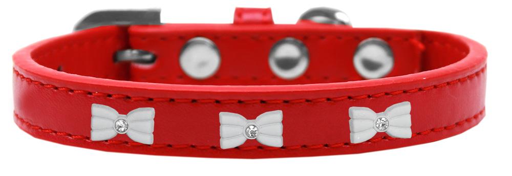 White Bow Widget Dog Collar Red Size 10