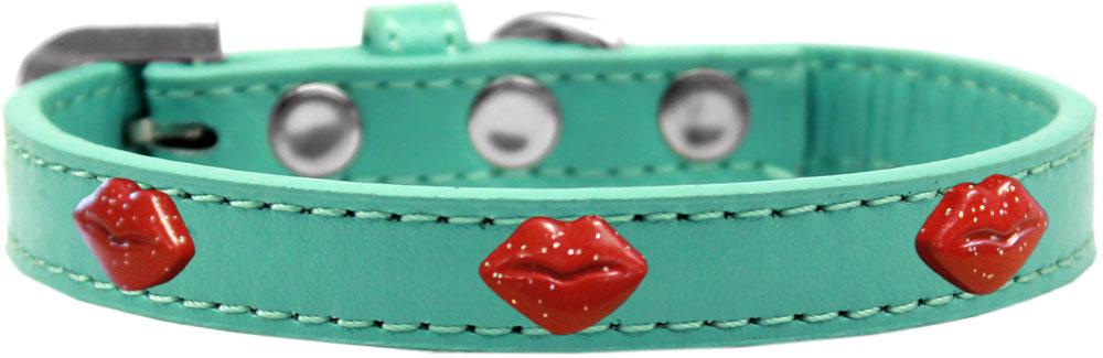 Red Glitter Lips Widget Dog Collar Aqua Size 10