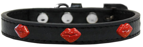 Red Glitter Lips Widget Dog Collar Black Size 10