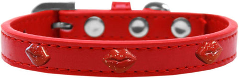 Red Glitter Lips Widget Dog Collar Red Size 12