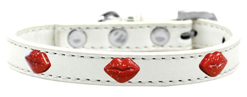 Red Glitter Lips Widget Dog Collar White Size 10