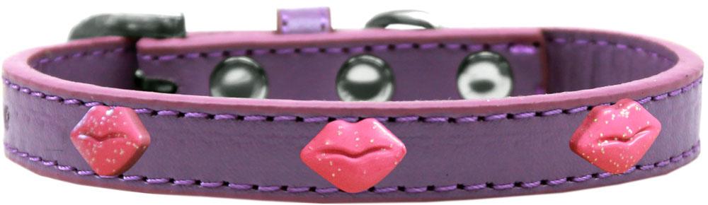 Pink Glitter Lips Widget Dog Collar Lavender Size 18