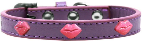 Pink Glitter Lips Widget Dog Collar Lavender Size 20