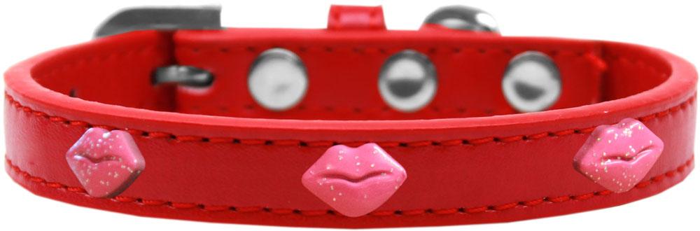 Pink Glitter Lips Widget Dog Collar Red Size 10