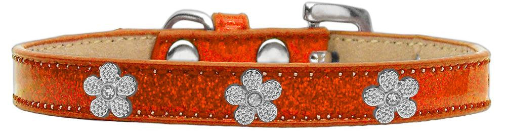 Silver Flower Widget Dog Collar Orange Ice Cream Size 12