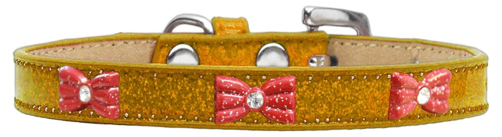 Red Glitter Bow Widget Dog Collar Gold Ice Cream Size 10